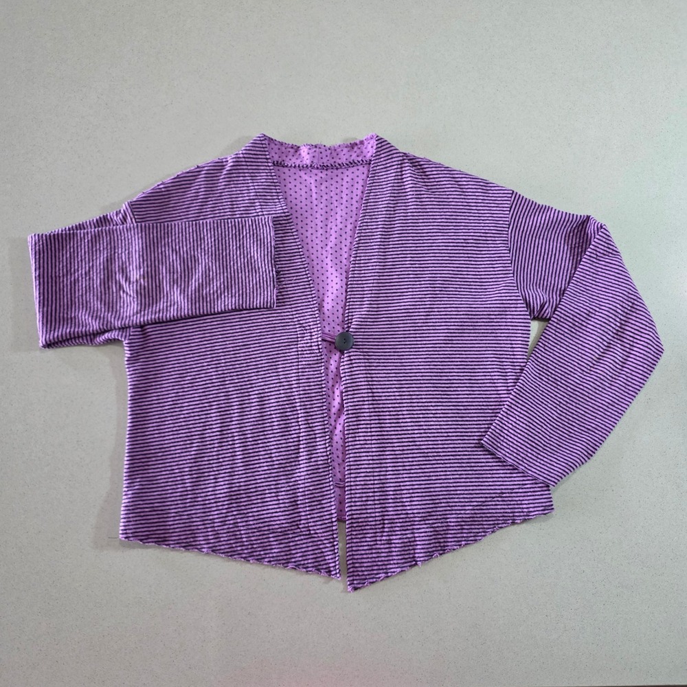 Cut Loose Womens Medium Purple Striped Single Button Knit Cardigan Raw Hem USA